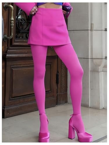 Image of WDIRARA Women's Burgundy Red Opaque Tights Pantyhose Tights High Waist Stockings