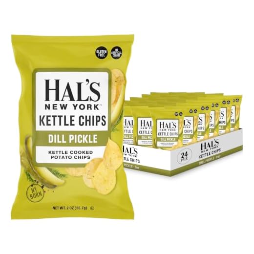 Hal's New York Kettle Cooked Gluten Free Dill Pickle Flavored Potato Chip Crisps, 2 Oz (Pack of 24)