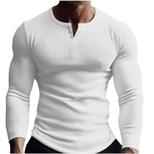 Men's Henley Shirts Long Sleeve Casual Fall Slim Fit Textured Shirts Solid Color V Neck Button Fallow T-Shirt Tops