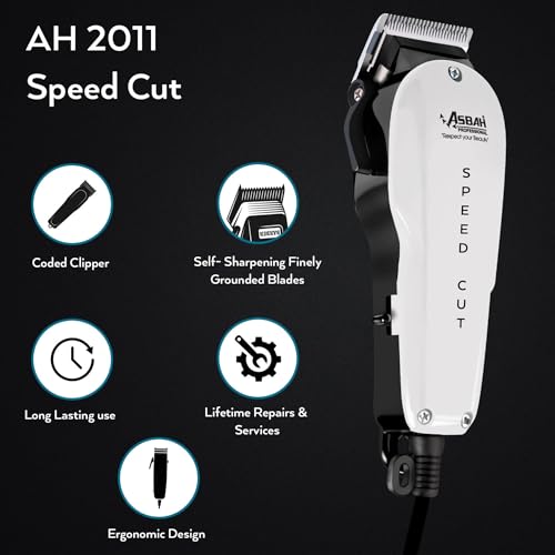 Image of ASBAH Professional Speed Cut Hair Clipper for Men - Precision Cutting Blades, Adjustable Taper Lever, 8 Guide Combs,Barber & Salon Hair Cutting Machine-1 Year Warranty with Lifetime Repairs & Services