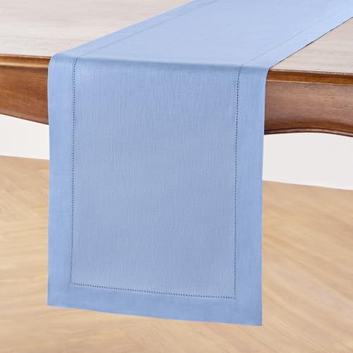 image for Solino Home Cornflower Blue Table Runner 108 Inches Long - 100% Pure L