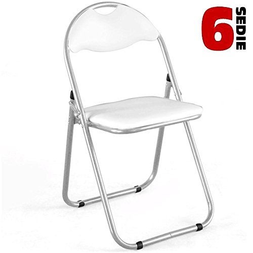 BAKAJI Set 6 Pezzi Sedie Imbottite Pieghevoli Salvaspazio Colore Bianco Struttura Silver Sedia Metal