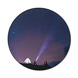 Starry Forest Computer-Mauspad, Camping Adventurous Photo Man sitzt neben dem Zelt und schaut in den Himmel, Rechteck rutschfestes Gummi-Mousepad groß, 31 'x 12' Spielgröße, Anthrazitgrauer Quarz