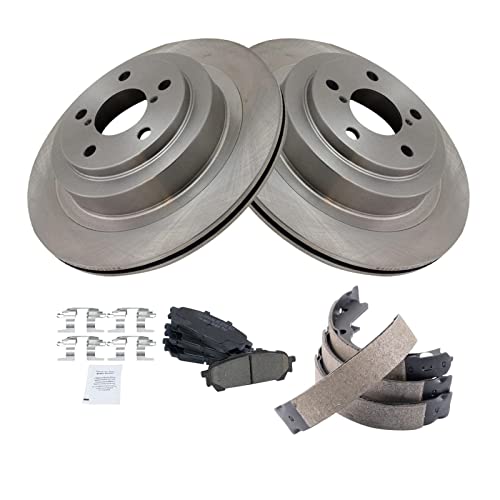 Image of TRQ Rear Brake Pad and Rotor Set Ceramic Parking Brake Shoe Compatible with 2006-2007 Subaru Impreza