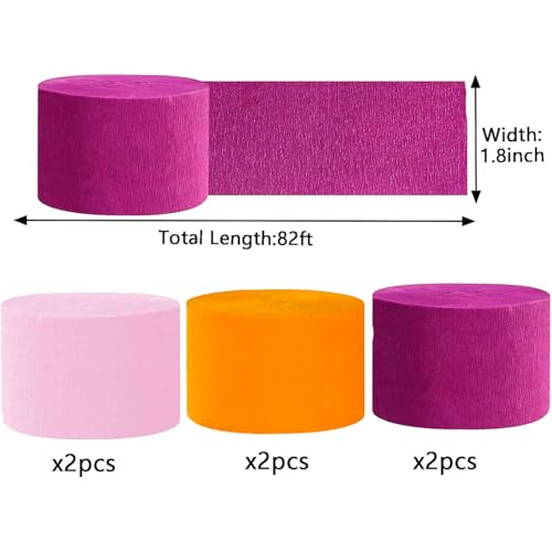 Image of Rose Red,Light Pink and Orange Crepe Paper Streamers Party Streamer 1.8 Inch Widening 6 Rolls,Pink Orange Party Decorations Streamer 82 feet per roll for Birthday Party Decor