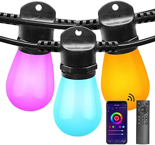 Banord Smart Outdoor String Lights, 96FT RGBW Patio Lights Colored LED String Lights Waterproof Color Changing Hanging Lights work with Alexa, 30 Shatterproof Bulbs Outdoor Lights for Backyard Camping