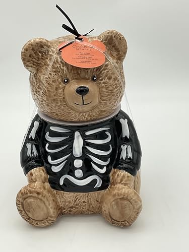 Halloween Ceramic Bear Cookie Jar, Canister,Skeleton Design Painted on the Front. 8