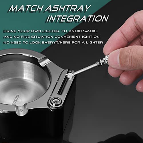 Yusud Large Cigarette Ashtray With Permanent Match Lighter, Fancy Metal Ash Tray Set For Weed, Cool Ashtrays For Cigars Outdoor Indoor Decor In Home Office (Silver) #TOP1