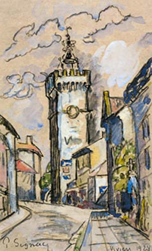 Tableau sur toile poster d'art La Tour de Viviers Paul Signac décoration murale 58 x 90 cm