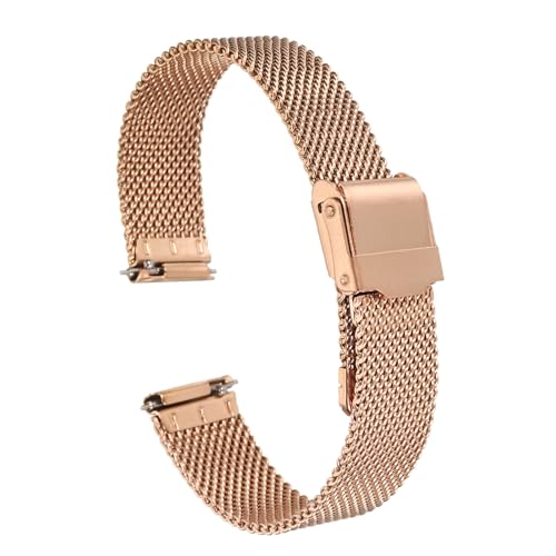 QUARKZMAN 316L Correa de Reloj de Malla de Acero Inoxidable de 14 mm con Liberación Rápida, Correa de Reloj Metálica Ajustable para Hombres y Mujeres, Color Oro Rosa