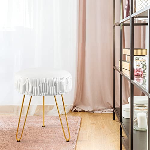 Grunen Wolken Velvet Footrest Multifunctional Vanity Stool Ottoman Round Modern Upholstered Foot Stool - Golden Metal Leg - Dressing Table Stool, Shoes Bench In Living Room Bedroom #TOP1