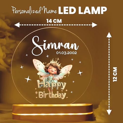 Image of PRINTHUA Personalized LED Night Table Lamp with Custom Name, Unique Gift for Women, Men, Kids, Girlfriend, Boyfriend, Husband, Wife | (Happy Birthday) Plastic,Multicolour