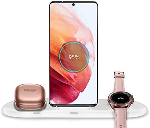 leChivée Wireless Charging Station for Samsung, 3 in 1 Wireless Charger Stand for Samsung Watch 5 Pro/5/4/Gear S4, Fast Phone Charger Dock Pad for iPhone13 Samsung Z Flip/Fold 4/S22/S21 Galaxy Buds 2