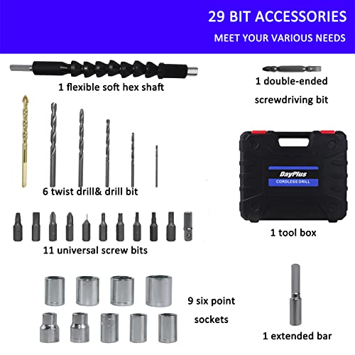 Adjustable Speed Cordless Drill - Positive And Reverse Electric Drill, 21V Drill Driver With Led Light, Can Be Used For Drilling Wood And Iron (29 Electric Screwdriver Accessories Set) #TOP4