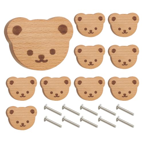 beolzye 引き出しノブ カートゥーンベア 十個,木製キッチンキャビネットノブ 扉用プルハンドル | 台所 バニティ クローゼット デスク用家具の装飾ハンドル
