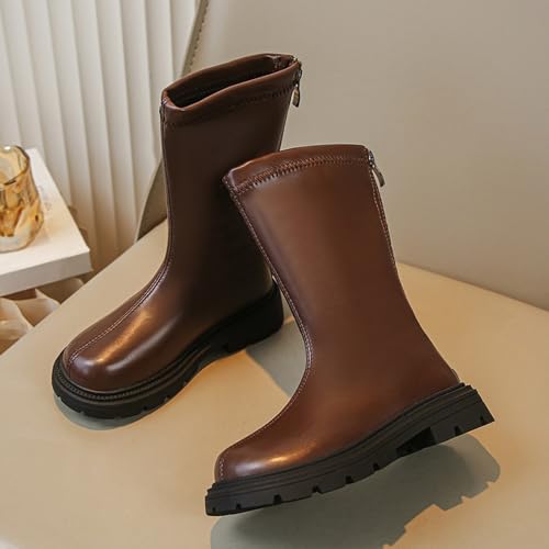 Girls Side Zipper Boots Fashion High Tall Riding Boots Non-Slip Square Toe Lug Sole Chunky Shoes for Winter2