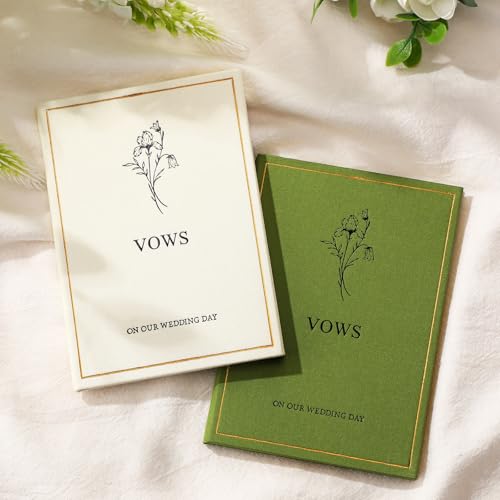 Image of Engrowtic Set of 2 Wedding Vow Books His and Hers Vows on Our Wedding Day Notebooks with Gold Foil Fabric Cover 5.8 inchx 4.1 inch Bride and Groom Gift for Newly Engaged Couple, 60 Lined Pages(Green, Beige)