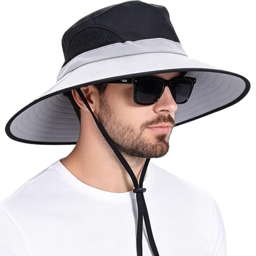 Image of Wide Brim Sun Bucket Hat, Waterproof Boonie Hat for Men & Women | UPF 50+ UV Protection, Adjustable Fit, Chin Strap & Sweatband, Foldable Durable for Fishing Hiking Garden Beach
