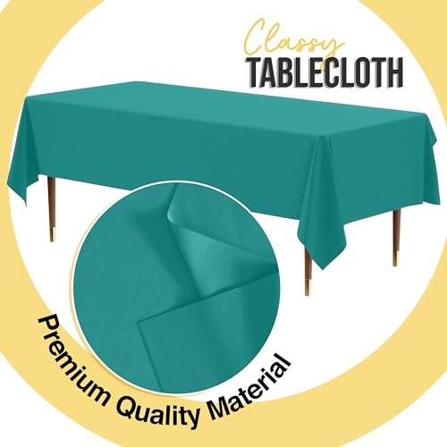 Image of Exquisite Teal Rectangle Tablecloth 54 inchx108 inch - 48 Pack | Plastic Tablecloth, Disposable Table Covers Rectangle for Parties, Weddings, Holidays & Party Supplies