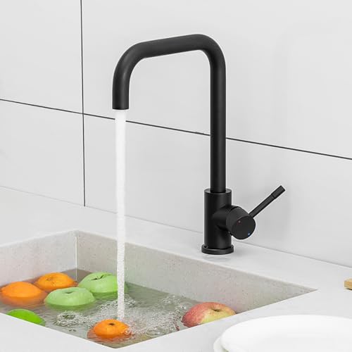 CECIPA Wasserhahn Küche Schwarz, Hochdruck Küchenarmatur Schwarz, Armatur Küche Edelstahl, Mischbatterie Küche 360° Schwenkbar mit Einhebelmischer, Spültischarmatur in Matt Schwarz