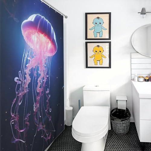 Rideau de douche imperméable en polyester Jellypoisson 92x183cm lavable avec crochets