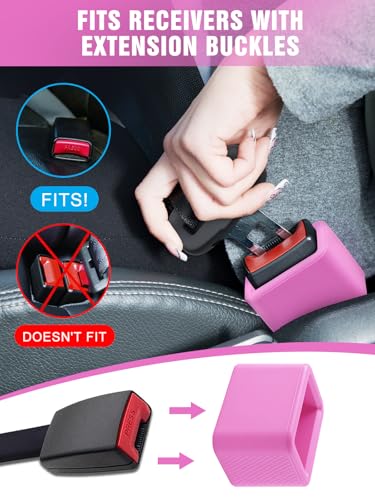Image of 2 PCS Seat Belt Buckle Holder, Silicone Seatbelt Buckle Booster to Makes Receptacle Stand Upright for Easy Access (Pink)