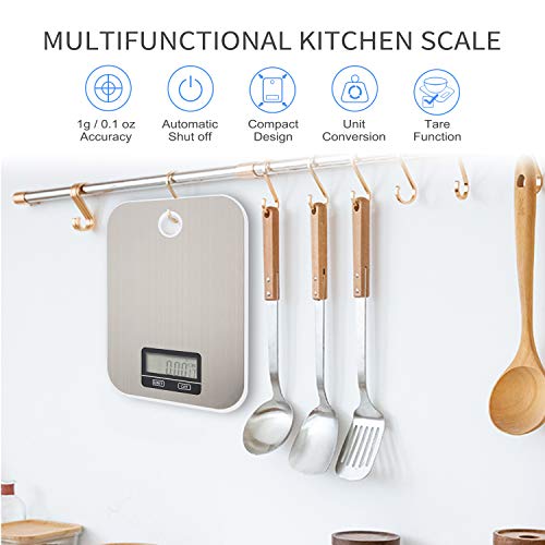 Food Scale, Hangable Digital Kitchen Weight Grams and Ounces for Baking and Cooking, 1g Division, Stainless Steel - Thumbnail 4