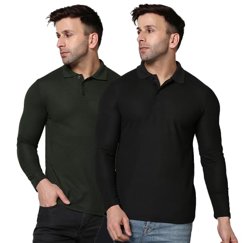 Image of INKKR Full Sleeve Men's Solid Polo Neck T-Shirt Combo