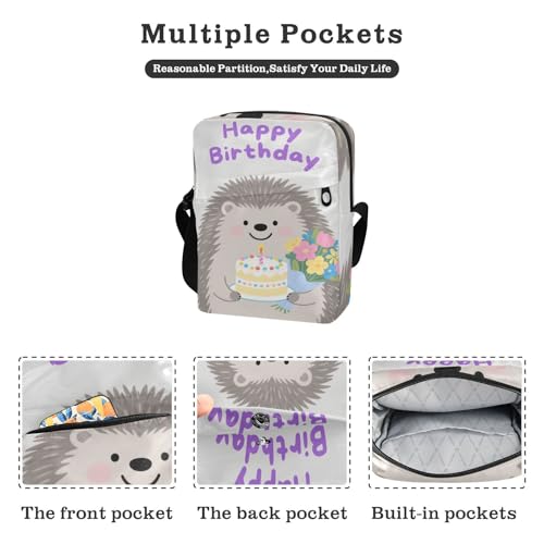 Happy Birthday Hedgehog Grey messenger bags for women crossbody bag men Cross Body Purses Adjustable Strap for Travel Shopping2