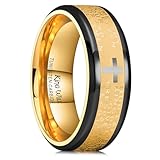 King Will 316L Stainless Steel Ring for Men Women-8mm Lord's Prayer Cross Ring Wedding Ring, Gold Plated with Black Cross Wedding Band High Polished, Comfort Fit Size 9