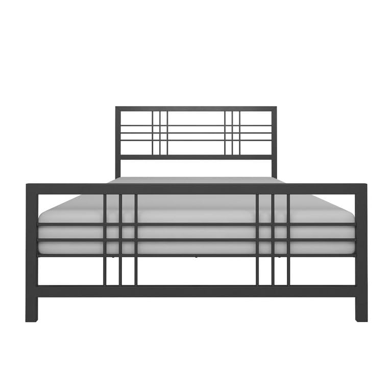 Image of Modern Industrial Metal Platform Bed, Black Metal Grid Bed.