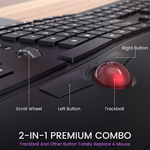 Ergonomic Keyboard, 2 In 1 Wireless Computer Keyboard And Trackball Mouse Combo Design With Wrist Rest, Split Keyboard, Usb Keyboard For Windows/Mac/Laptop/Computer/Pc-Black #TOP3