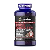 Puritan's Pride Triple Omega 3-6-9 Fish, Flax, and Borage Oils, Omega Fatty Acid Supplement, Purified to Eliminate Mercury, Supports Heart Health, 240 Rapid Release Softgels