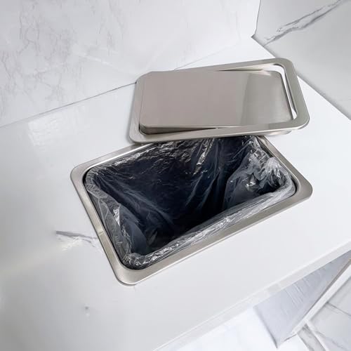 Poubelle encastrée de cuisine anti odeur en acier inox avec couvercle intégré