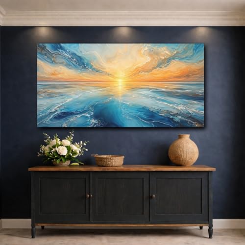 Toile triptyque océan bleu grand format pour décoration murale chic - 4