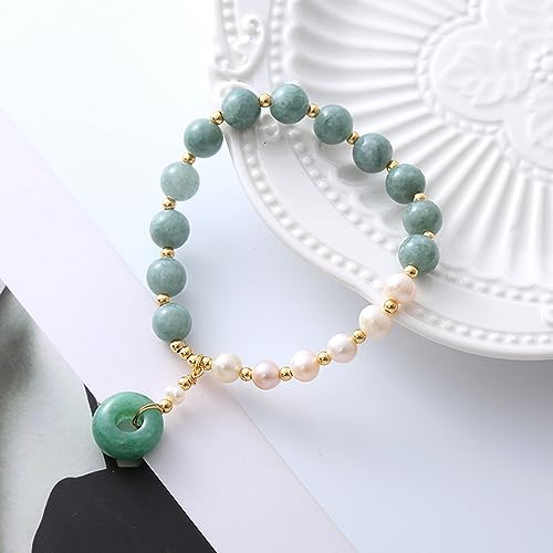 Burmese Jade Pearl Bracelet, Gemstone Charm Elastic Beaded Bracelet, Elastic Bracelet, Bracelet for Women 5