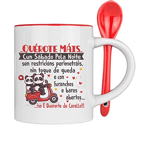 HOGARMISORPRESA Taza Y Cuchara Frase Gallego Quérote máis cun sábado Pola noite Sen restricións perimetráis AGASALLO GALEGO Cover