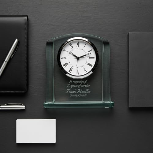 Ravanox Personalized 6 1/4" Arch Glass Clock Award, Custom Engraved Glass Desk Clock for Employee Appreciation, Recognition, Retirement - Thumbnail 4