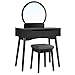 SONGMICS Tavolo da Trucco Moderno Sunflower con 2 Cassetti Grandi a Binari, con Specchio Rotondo e Sgabello, Nero, Legno, 80 x 40 x 128 cm