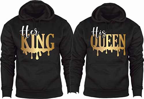 Her King His Queen Gold and white Sweatshirt Hoodie- Pullover Couples Matching Valentine's Love Hood