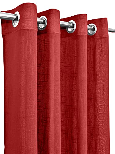 Image of Cotton Linen Solid Curtain with Eyelet Rings,Window Curtains for Pooja Room /Living Room /Dining Hall /Hotel /Bedroom /Kid Room /Kitchen (5 Feet, Hot Red) Set of 2