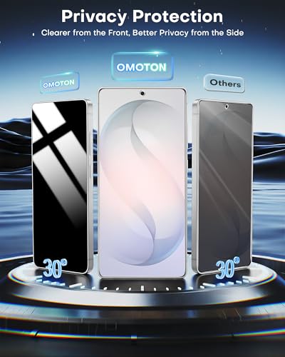 Image of OMOTON 2 Pack Privacy Screen Protector for Samsung Galaxy S26 Ultra, Auto-Align Installation, 28 Anti-Spy, 9H Tempered Glass &12FT Military Grade Shatterproof, Instant Fingerprint Unlock