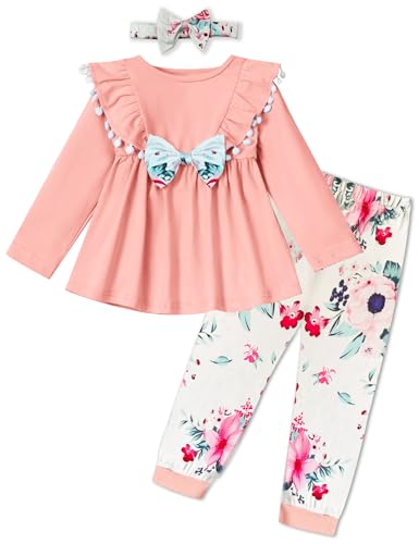 Image of mksodopy Toddler Girl Clothes Girl Fall Winter outfits Cotton Long Sleeves Ruffle Top Pants Little Girl Clothing Set