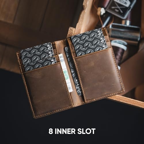 Image of VULKIT Bifold Front Pocket Slim Wallet RFID Blocking Minimalist Thin Genuine Leather Credit Card Holder Wallet for Men and Women Dark Brown