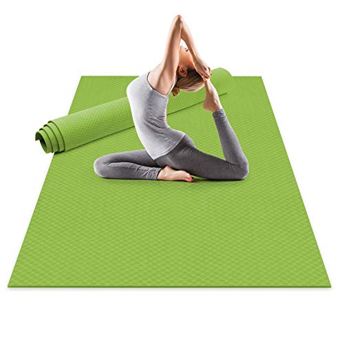 Odoland Esterilla de Yoga Grande 183 x 121 x 0.6 cm con Correa de Transporte, Gruesa Antideslizante y Ecológico, Colchoneta de Pilates, Yoga, Estiramientos, Gimnasia en Casa o en Gimnasio, Verde
