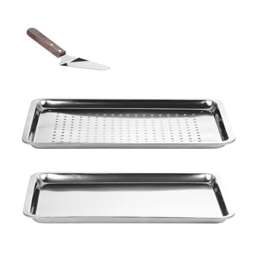 Kowiofame Baking Sheet Cookie Sheets 13x18 inch Large Stainless Steel Non Stick Perforated Crisping Pan Tray with Cake Pie Server (2 Pack)