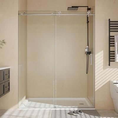 44 in-48 in W x 76 in H Frameless Sliding Shower Door, 5/16 in (8 mm) SGCC Tempered Clear Glass with Easy-to-Clean Coating, Brushed Nickel