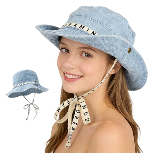 Image of SANNIDHI Sun Hats for Women Bucket Hat for Women, Wide Brim Summer UV Protection Beach Hat, Outdoor Casual Womens Hats with Chin Strap, Fashion Ladies