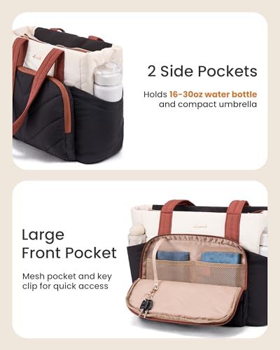 LOVEVOOK Tote Bag for Women, V-Quilted Puffer Tote Bag with Zipper, Large Puffy Shoulder Purse for Work Travel Nurse Teacher2