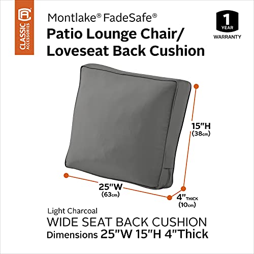 Classic Accessories Montlake Fadesafe Fadesafe Patio Lounge Chair/Loveseat Back Cushion, 25 X 15 X 4 Inch, Light Charcoal, Patio Furniture Cushions #TOP1